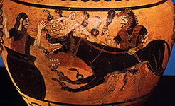 Detail from a Caeretan black-figure clay vase from Cervetri (Caere), about 530 BC. Paris, Musée du Louvre E701.