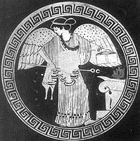 Depicts Iris with a caduceus;  from an ancient Greek clay vase. London. Sotheby's. Photo. Sotheby's London F15923.
