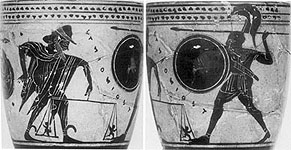 'Psychostasia'. Detail from Athenian black-figure white-ground clay vase. London. British Museum B 639. Photo. Mus. XXXV B32.